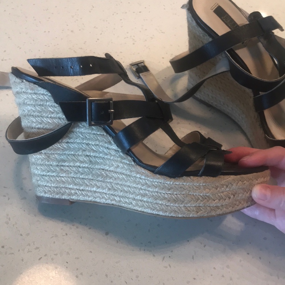 saks fifth ave black espadrille wedges - Picture 2 of 3
